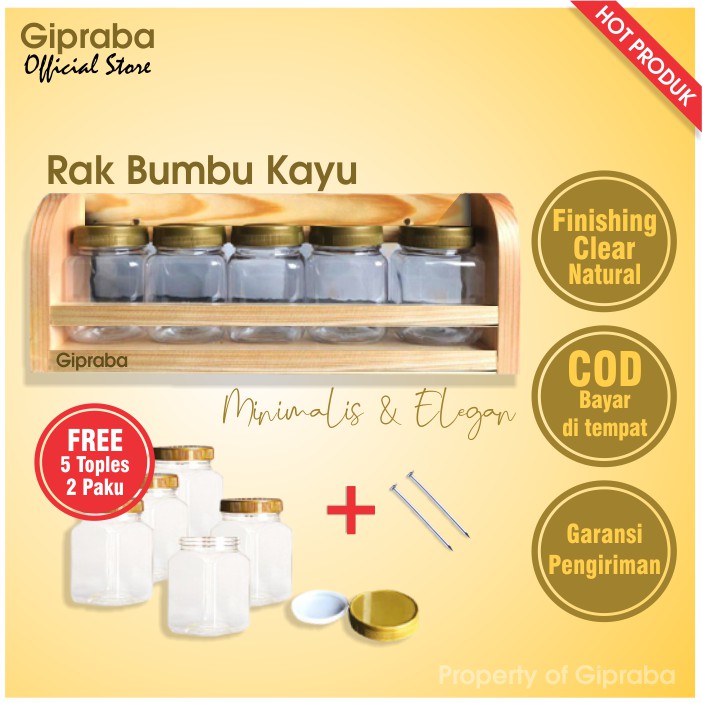 Rak Bumbu Kayu Perlengkapan Dapur Perabotan Rumah Rak Dinding Serbaguna Tempat Kosmetik Makeup Kayu 