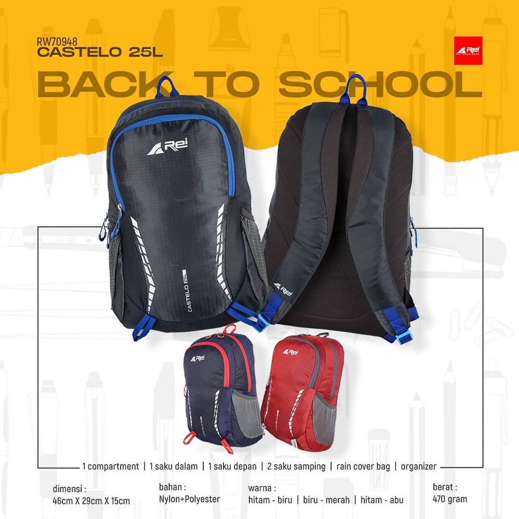 TAS DAYPACK SEKOLAH AREI CASTELLO | TAS RANSEL REI OUTDOOR 25L
