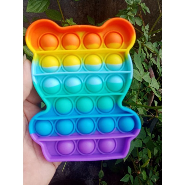 LYSASHOP -  Pop It BESAR AMONG US DINO UNICORN SEGIEMPAT JUMBO RAINBOW PUZZLE MAINAN EDUKASI ANAK-Teddy Bear Pelangi