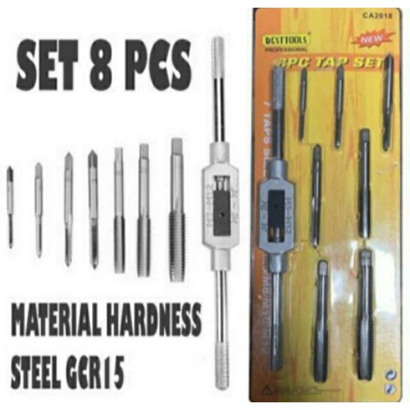 Mata Tap 8 pcs, Mata bor pembuat ulir draft baut