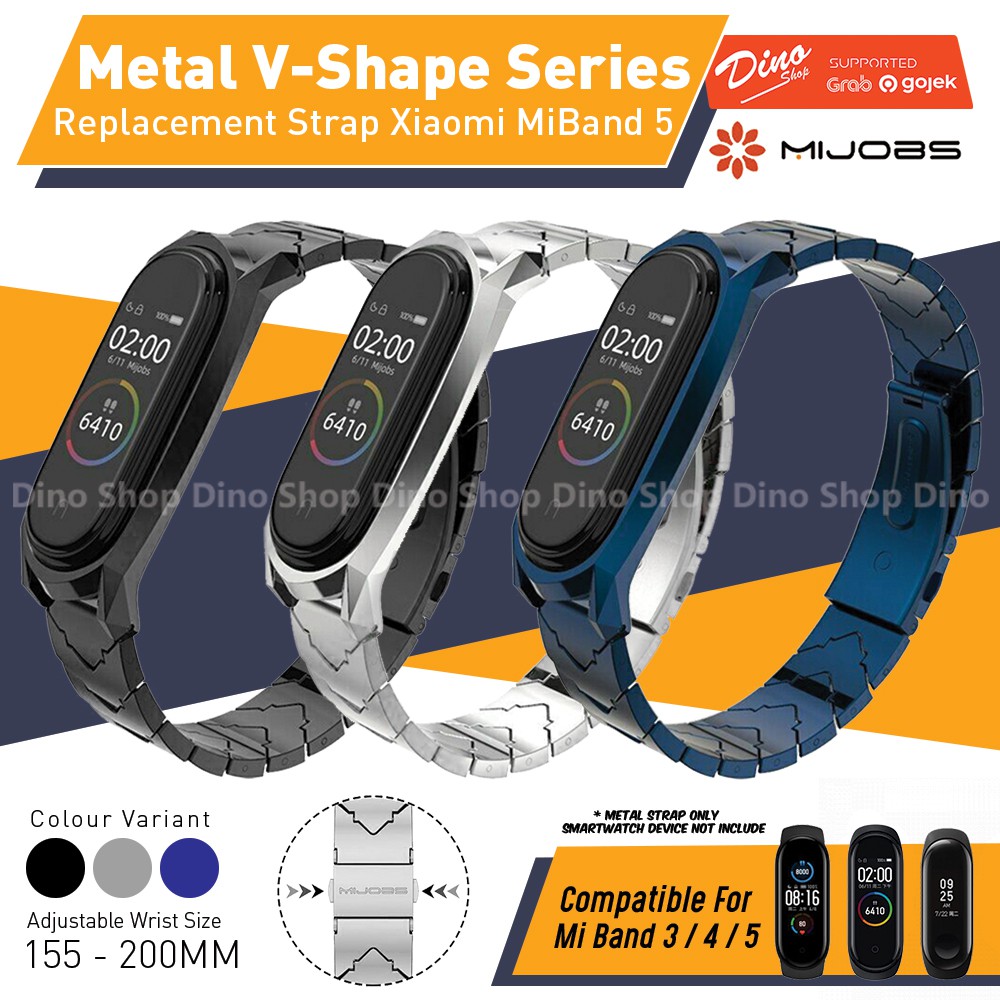 Original MIJOBS MiBand 5 METAL V SHAPE Stainless Strap Jam Xiaomi Mi Band 6 5 4 3 Premium Kekinian