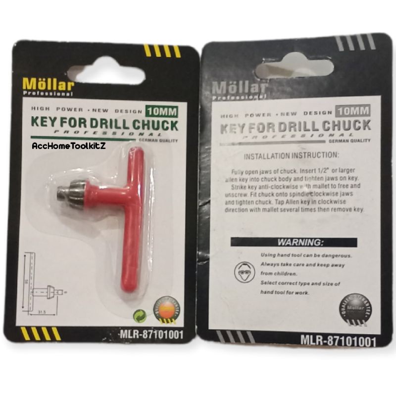 Kunci Kepala Bor Listrik 10MM / Alat Kunci Pembuka Mata bor / Key For Drill Chuck - MOLLAR