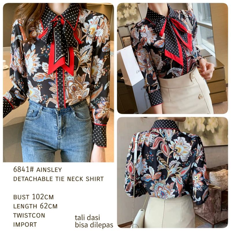 MDLV ~ 6841 Ainsley Detachable Tieneck Shirt Blouse Import Blouse Premium Kemeja wanita Kemeja Remium Kemeja Import Fashion Import