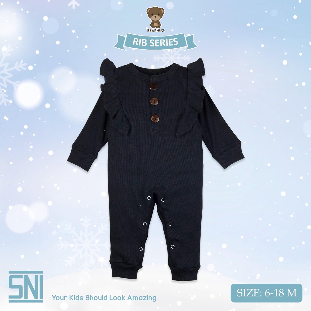 Bearhug Jumper Lengan Panjang  Rib Bayi Perempuan  XJD1 Mixcolour  Kancing Ruffle 3-12M-3