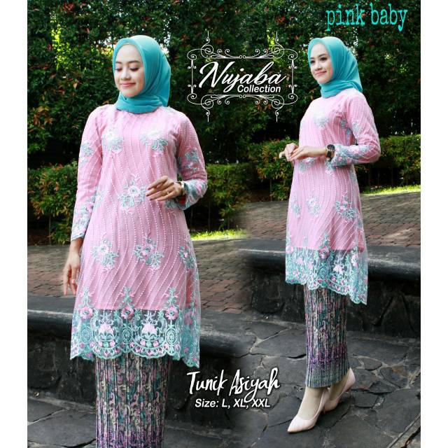 SET KEBAYA BROKAT TUNIK TULLE MEWAH TERBARU ORI/DUSTY/BABY PINK/CREM/HIJAU/LAVENDER/SALEM/BABY BLUE