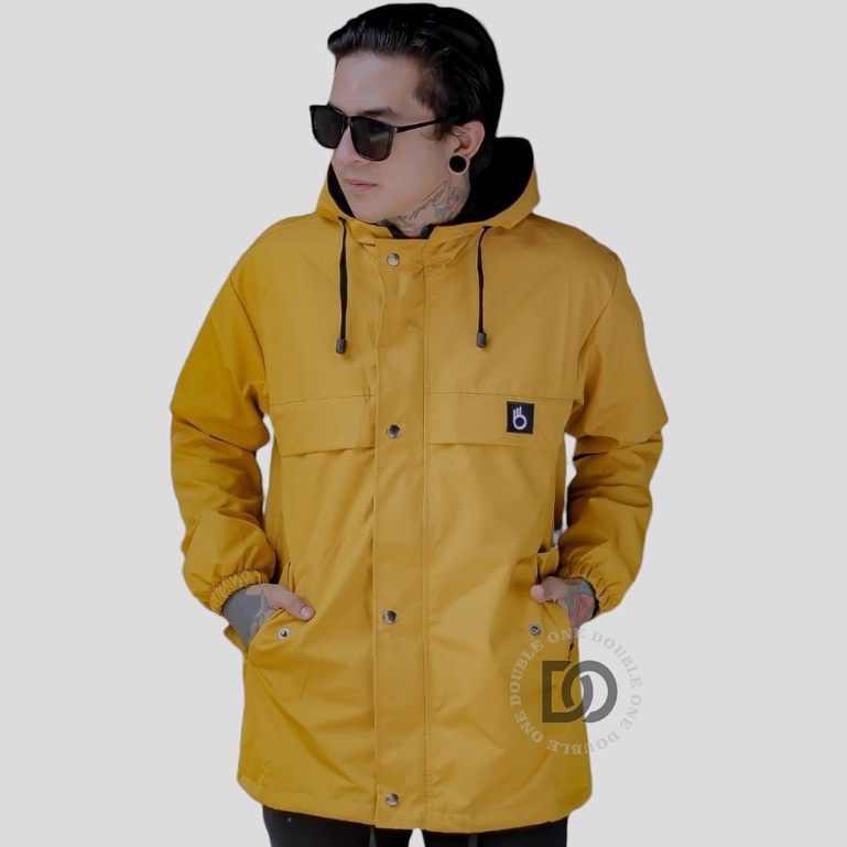 DOUBLE ONE - Jaket Hoodie Pria Outdoor Taslan Original The Bojiel / Jaket Parka Parasut / Jaket Hoodie Waterproof Kuning