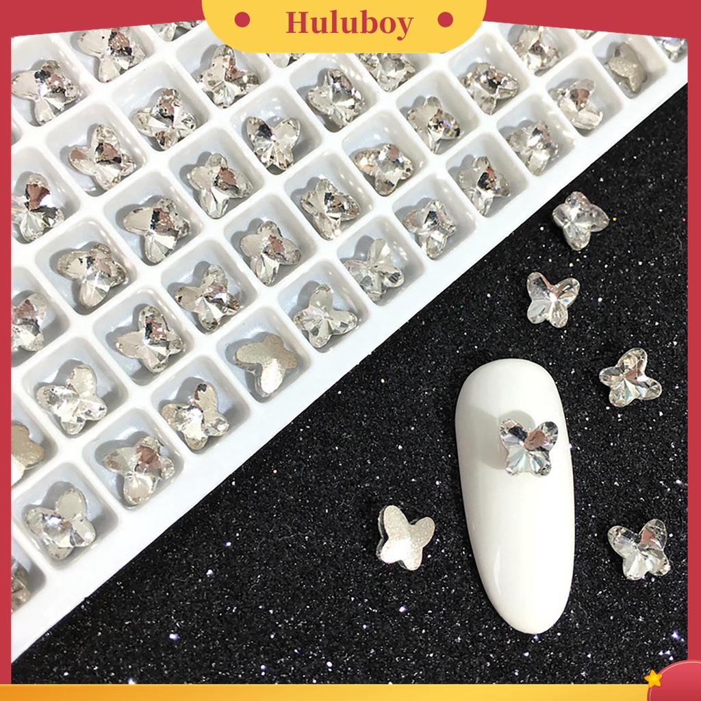 Huluboy Huluboy♡ 50 Pcs Aksesoris Kristal Buatan Bentuk Kupu-Kupu Untuk Nail Art Wanita