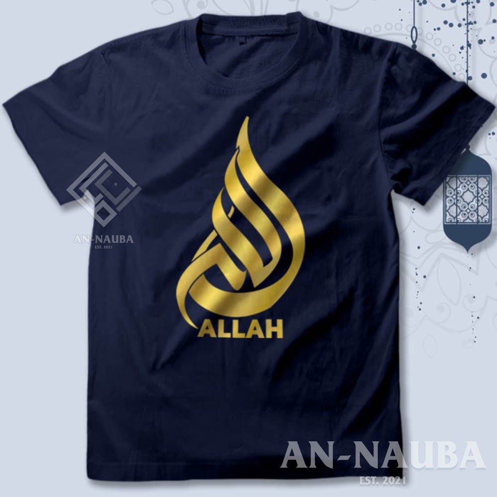 KAOS DAKWAH ISLAMI ALLAH KALIGRAFI GOLD / Baju Distro Santri Islam / Tshirt Muslim Trendy [AN-6299]-NAVY