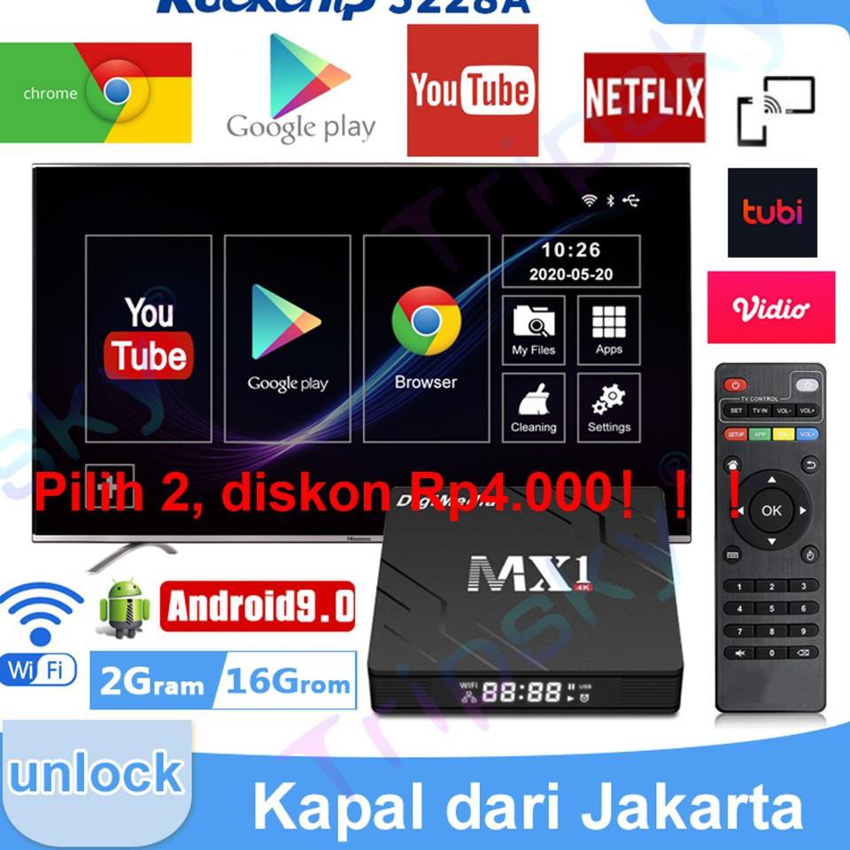 Laris [Tripsky]Android tv box Ram 2gb Rom 16gb smart tv box tv box android 9 STB MX1 4K RK3228A Duku