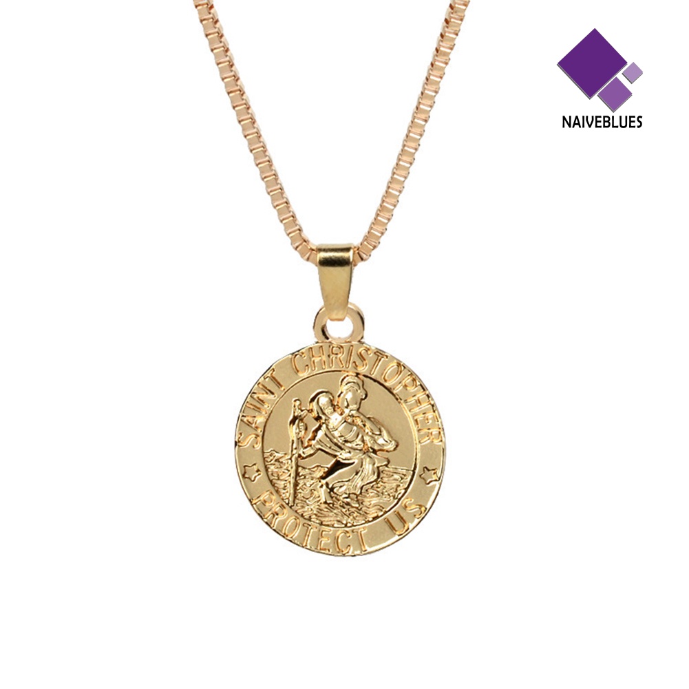 Kalung Jimat Dengan Liontin Motif Print Saint Christopher Protect Us Untuk Unisex