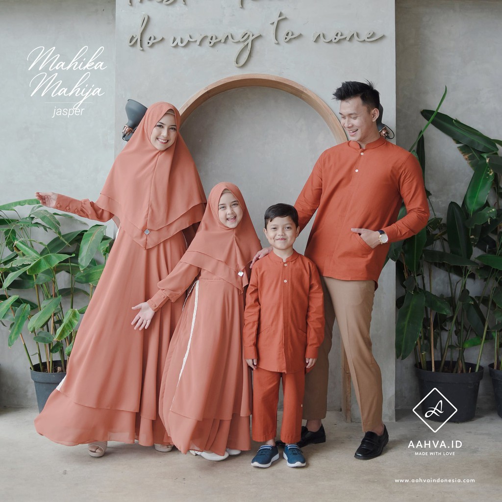 Sarimbit Keluarga Gamis & Koko warna Jasper/Orange Bata (Mahika Mahija by Aahva Indonesia)