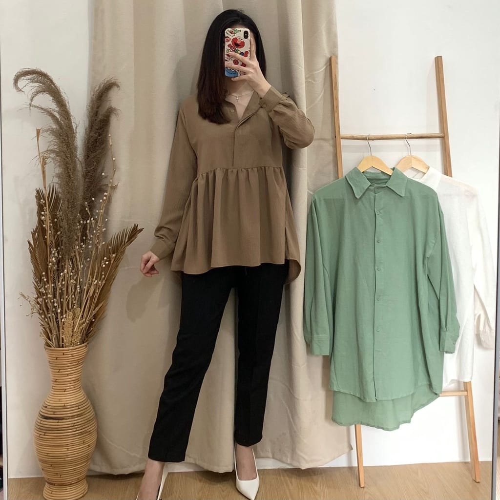 Carissa Longshirt - Kemeja Blouse Wanita - Atasan Wanita - Busui Friendly - Korean Style