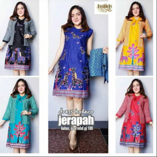 DRESS BOLERO JERAPAH 2IN1 SET MINIDRESS MODERN BATIK WARNA