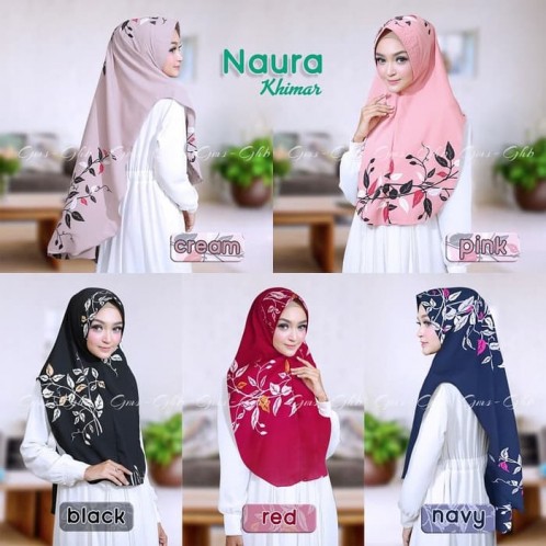 Best Seller Hijab Khimar Naura/ Hijab Khimar Softpad Antem Cantik Syari Motif Daun
