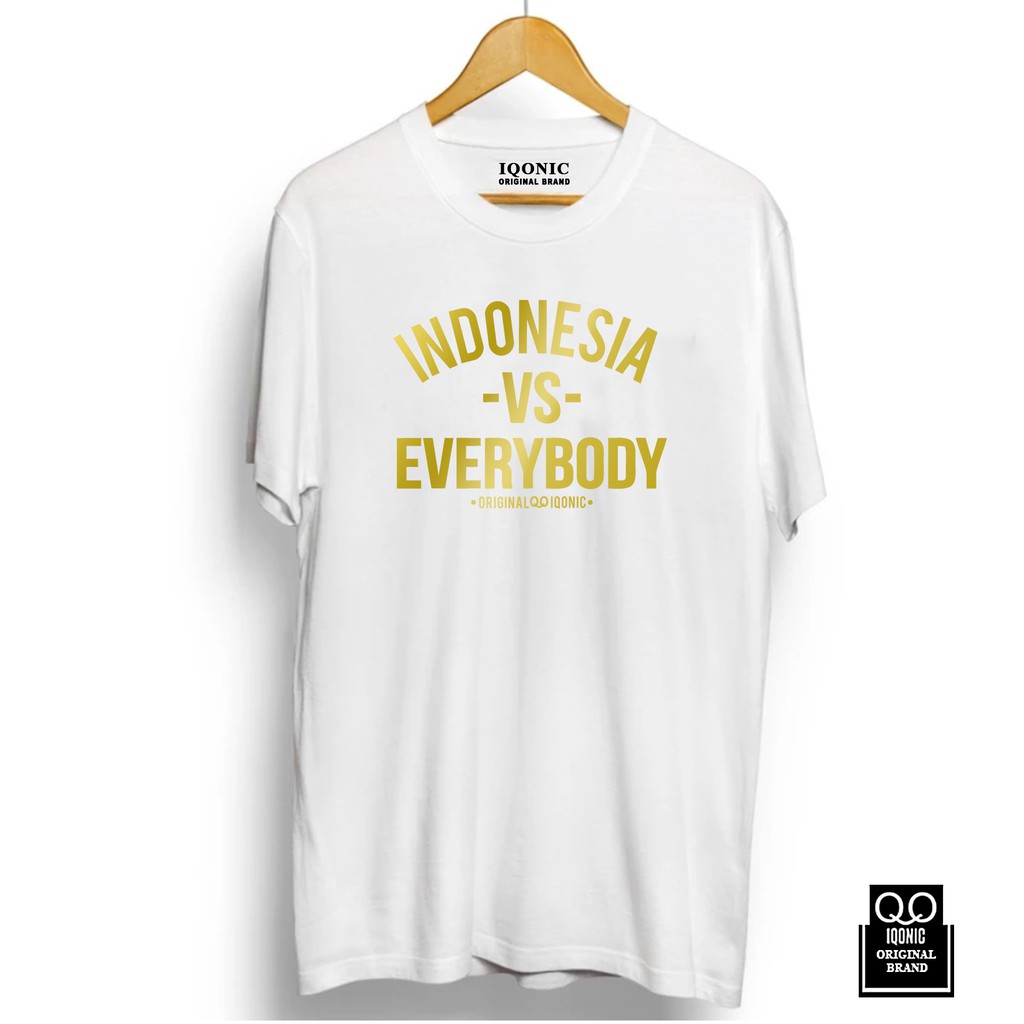 Kaos Distro Men &amp; Women INDONESIA VS EVERYBODY Text Gold - original Premium Quality 100% Cato