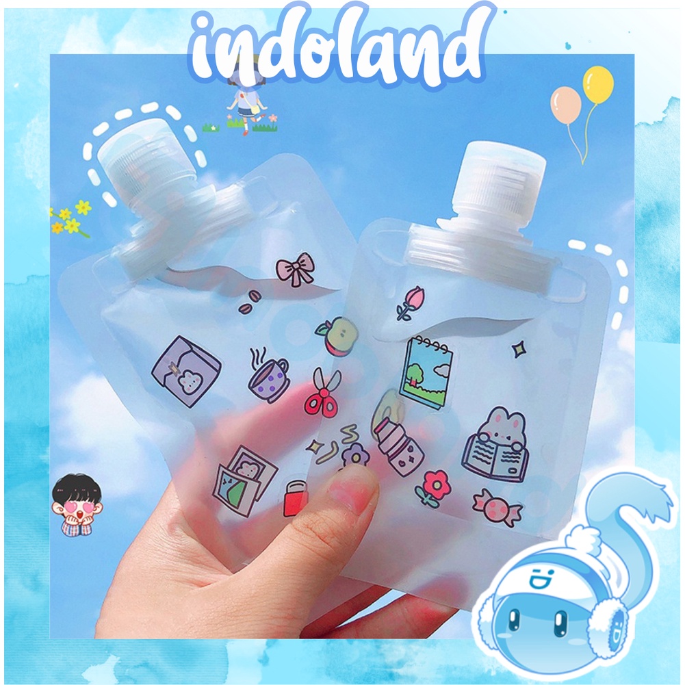 ☀ INDOLAND ☀ 30 / 50 / 100ml Tas Dispenser Lotion Model Lipat Tahan Bocor Dengan Corong Stiker Untuk Travel R760