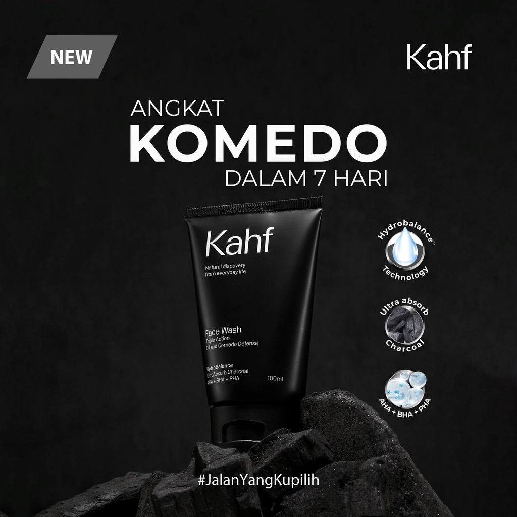 KAHF Face Wash Triple Action Oil &amp; Comedo 100ml - Sabun Muka Pembersih Wajah Pria Untuk Kulit Berminyak Komedo