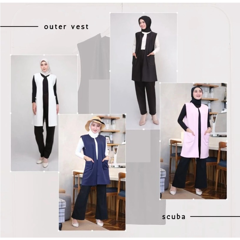 Outer Vest rompi panjang wanita warna pink navy hitam dan putih simpel kantor