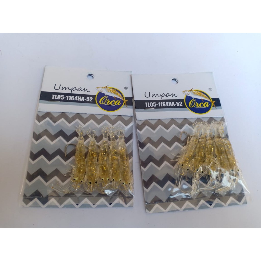 Umpan Softlure Udang Orca 40mm Gilter Gold Hijau Posfor GID