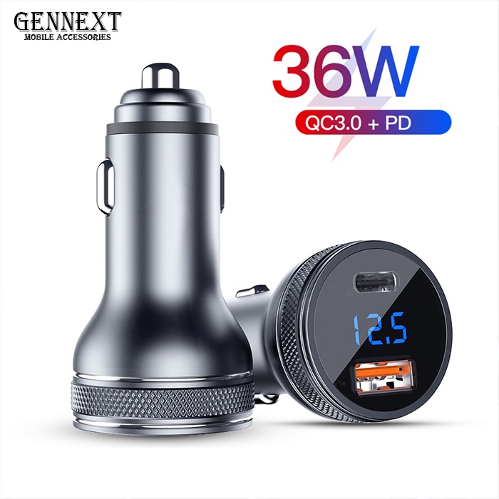 GENNEXT Car Charger Fast 2 Port PD USB QC 3.0 TYPE C Output Saver Mobil CASAN CHARGING