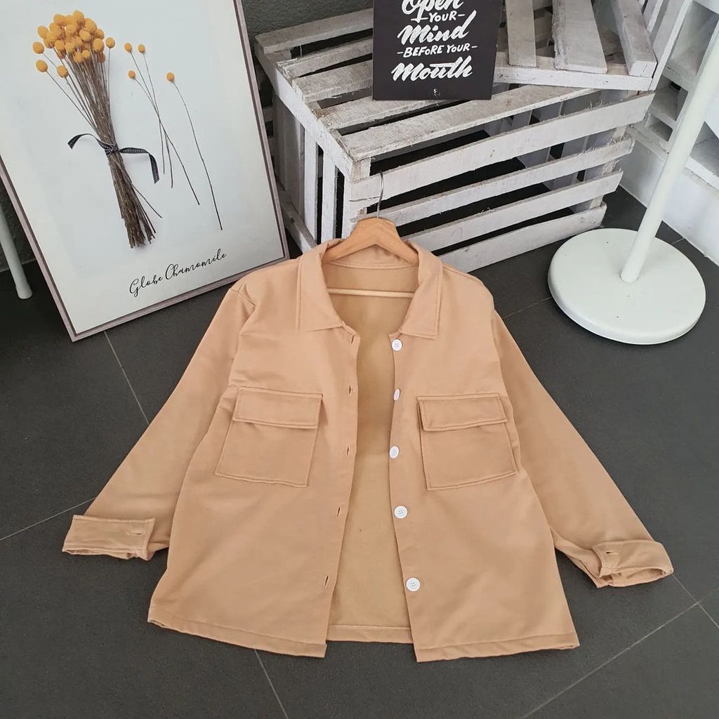 Shirt Jacket Fleece Wanita Oversize / Jaket Kemeja Wanita Material Fleece Premium / Kemeja Jaket Tebal Cewek Korean Style