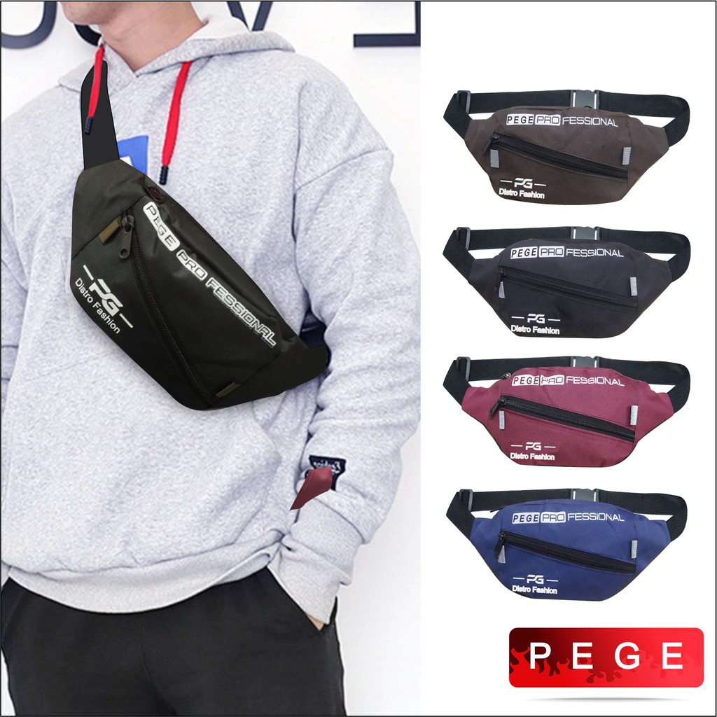 Tas Selempang Waistbag pinggang Pria Slingbag Bahu Distro Westbag Cowok Bahan Kordura - PG - 8852