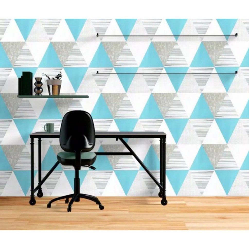 WALLPAPER DINDING MOTIF SEGITIGA BIRU