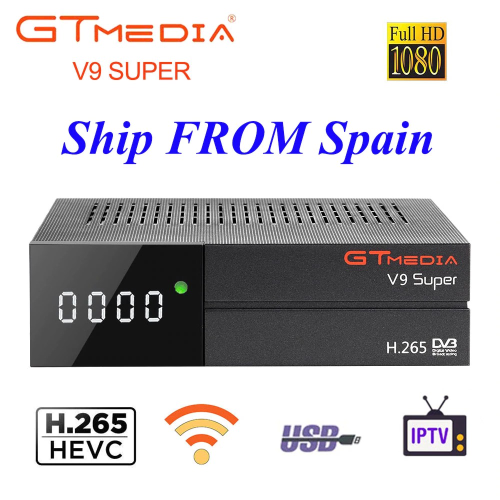 IMPORT GTMedia V9 Super Satellite Receiver Bult-in WiFi with 1 Year Spain Europe Cline DVB-S2 Full