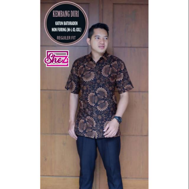 Kemeja Batik Pria Premium Lengan Pendek Bahan Katun Baturaden