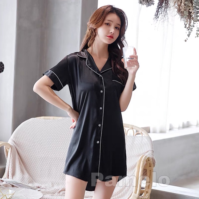 Pamelo Daster satin/baju tidur/daster murah Tunik Velvet Satin-DPY daster Hitam