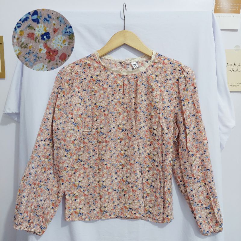 【BISA COD】Chiffon Lace Floral Blouse wanita Lengan Panjang summer atasan blus import cewek-Motif 22