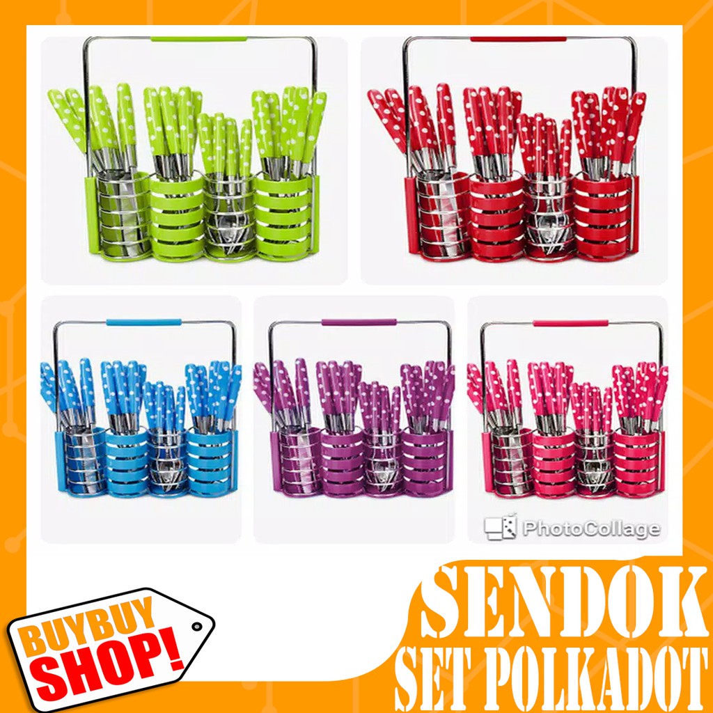 Sendok Set Polkadot / Kitchen Set Polkadot / Peralatan Makan Set 24pcs Sendok Garpu