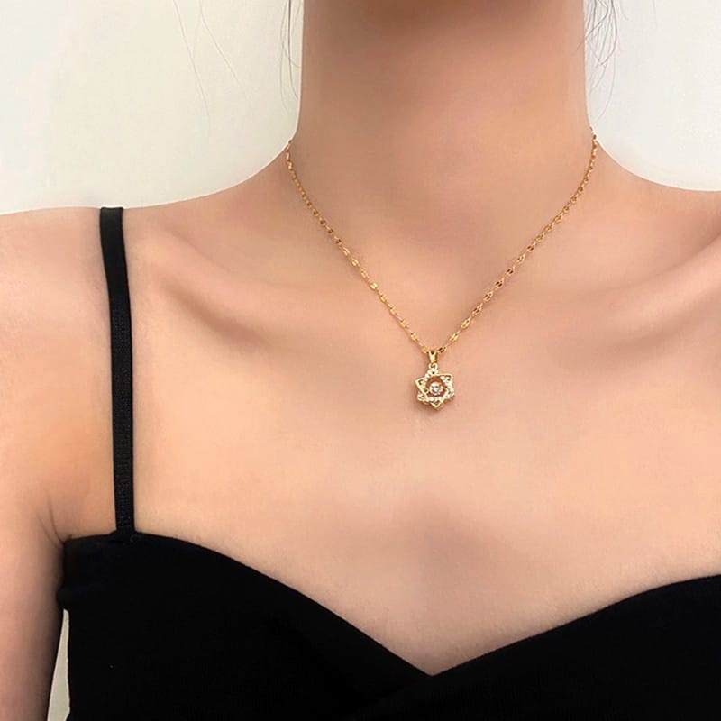 kalung perhiasan wanita titanium banti karat selamanya model segitiga double terbaru fashion korea hits