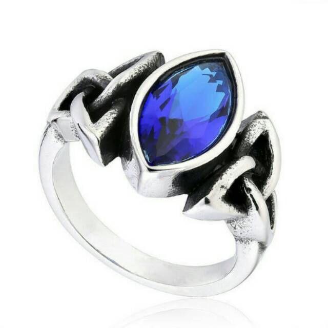 Cincin batu cowok pria titanium permata biru sapphire kw super