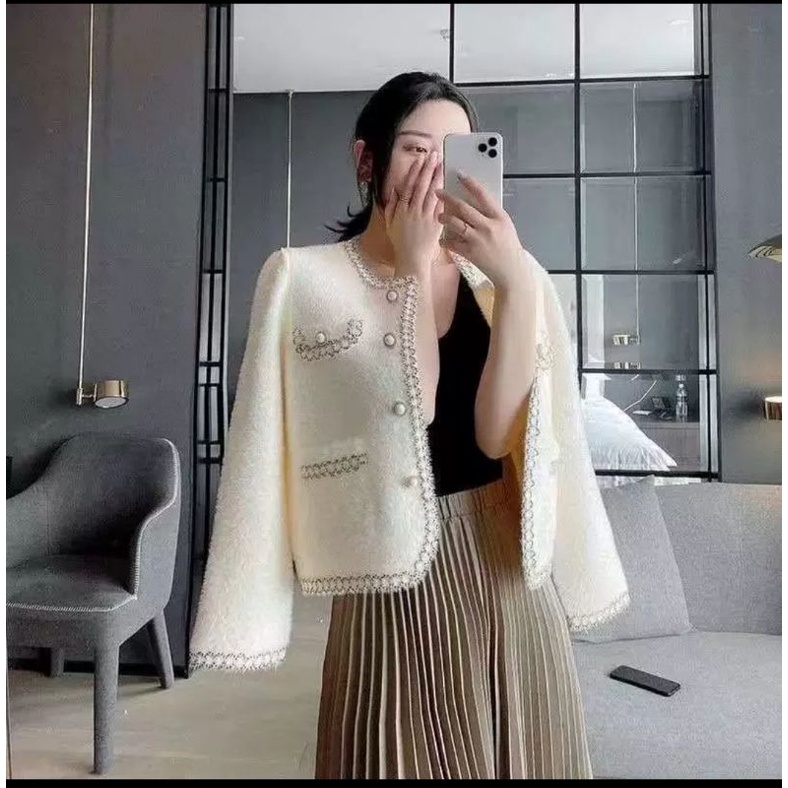 VN MIKKO LUXURY FURRY BLAZER KNIT OVERSIZE / KNITWEAR  CARDI OVERSIZE / OUTER KNIT BULU RAJUT PREMIUM