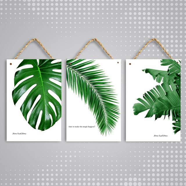 Hiasan dinding poster kayu motif tropical palm green ...