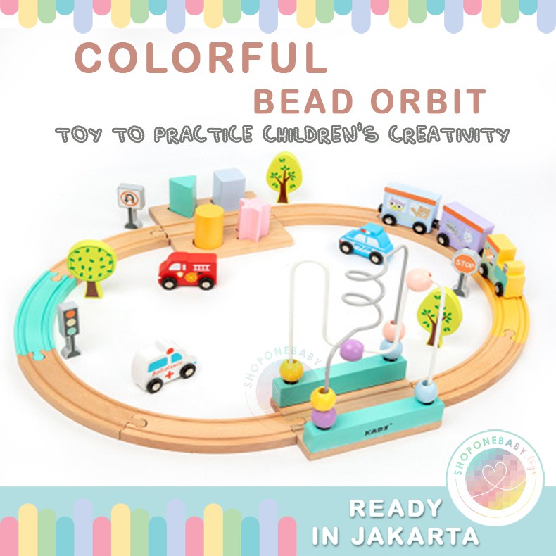 JKT Mainan Kado Anak Laki Laki Kereta Api Kayu Beads Magnetic Train Track Boys Wooden Toy Set KABI