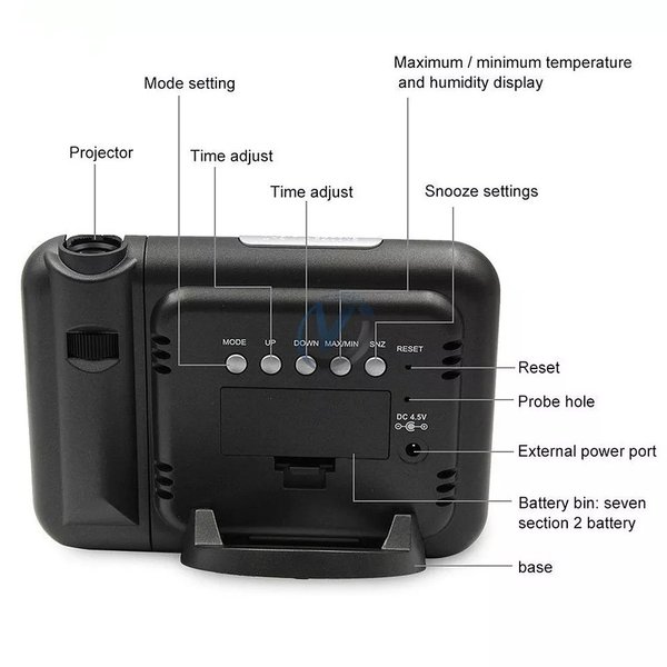 Jam Penunjuk Cuaca Proyektor Kamar Ruangan Tamu LED Digital Clock