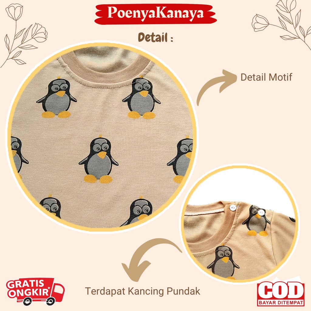 Setelan Baju Bayi Piyama PENDEK PINGUIN WARNA Viori Size 6-18 Bulan STL62