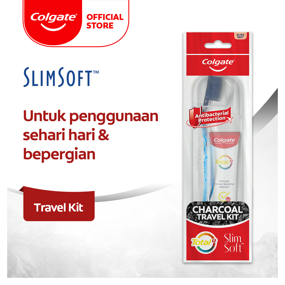 Colgate Travel Kit - Sikat Gigi Colgate Slimsoft Charcoal + Pasta Gigi Colgate Total Charcoal 35gr