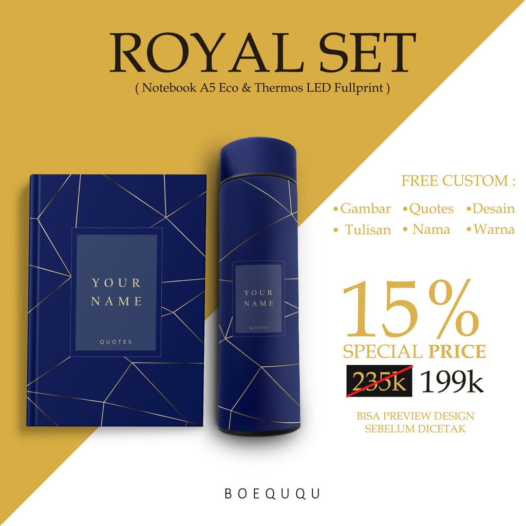 Promo Royal Set / Notebook Custom / Thermos Led Suhu Custom / Thermos Custom / Kado Wisuda / Custom