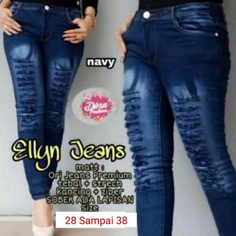 Celana Panjang Jeans Wanita Ripped Biru Navy