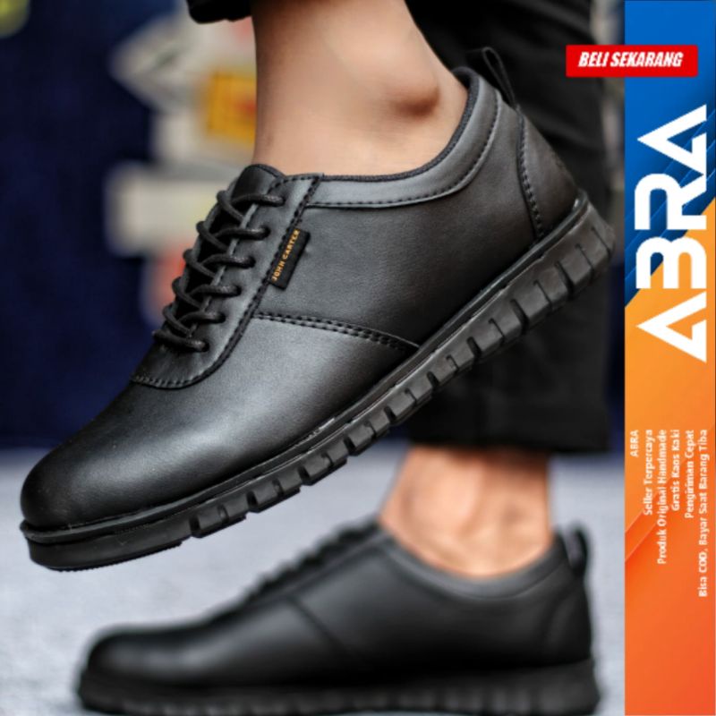 Sepatu Formal Casual Pria Kulit Pu Pantofel Kerja Hitam Fullblack ABRA BRRODI