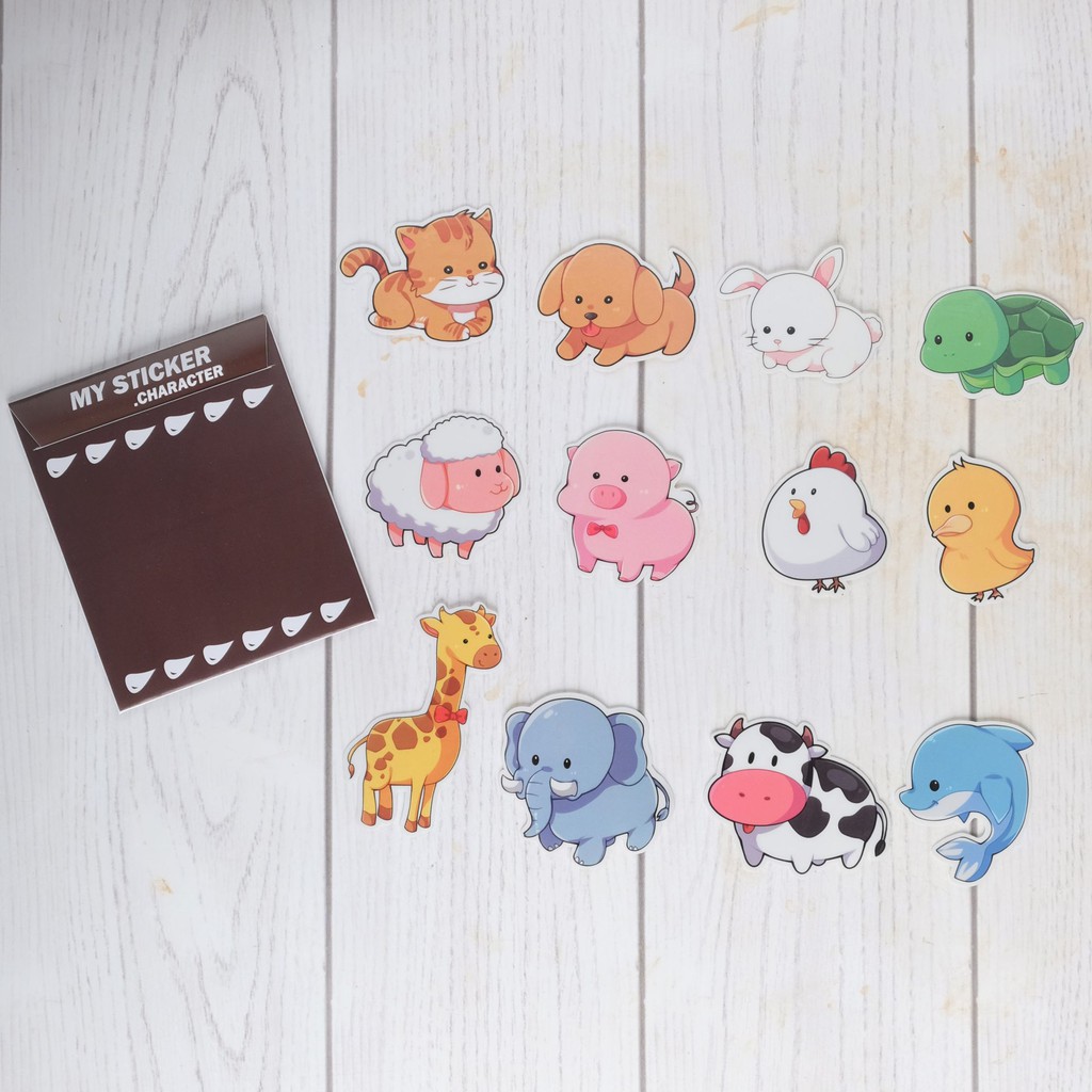 Sticker Lucu Hewan Karakter Kucing Anjing Sapi Babi Ayam