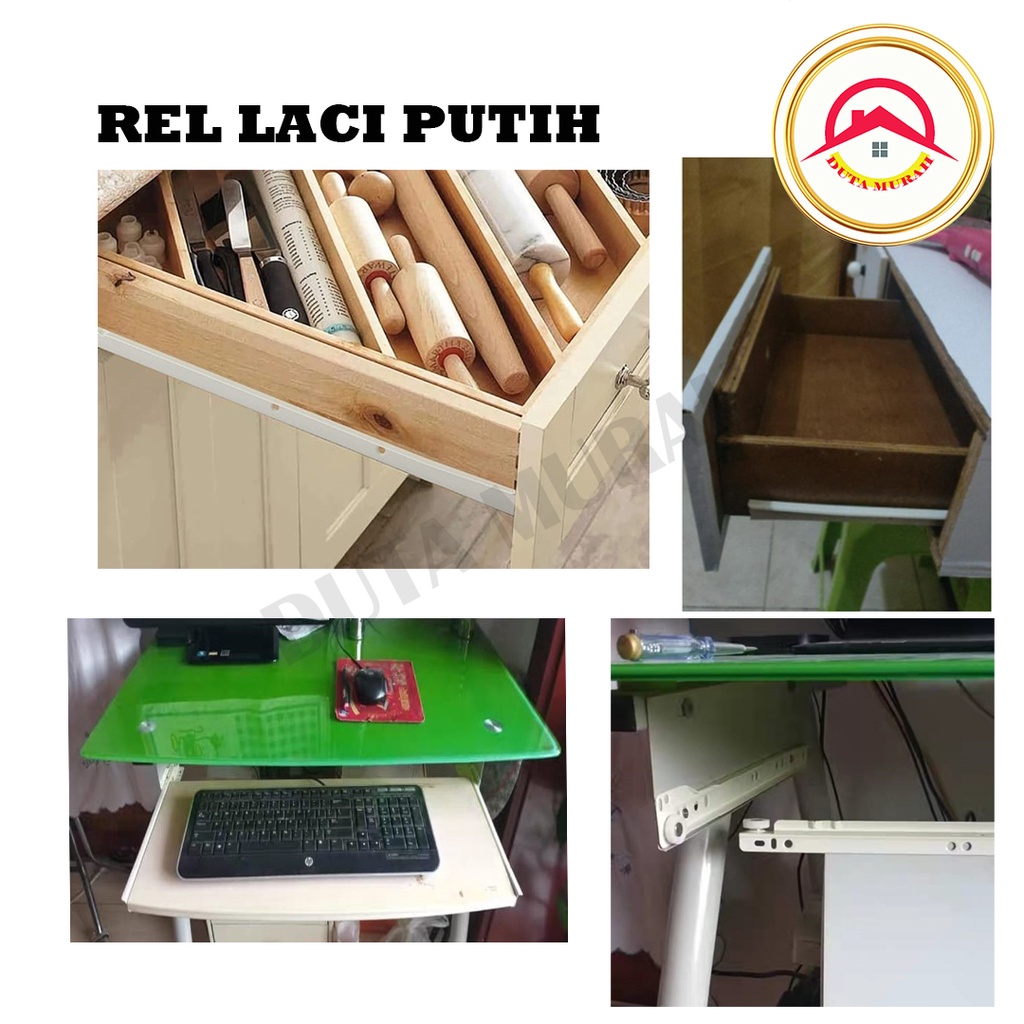 Rel Laci Lenaga by Huben 35 cm 1 set (2 pcs). Biasa Roda Singel Track Putih Free Skrup