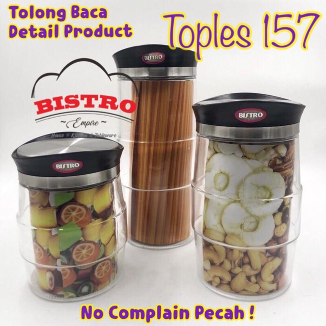 TOPLES SET  KACA BISTRO 3pcs BO 157 TEMPAT  KUE  WADAH 