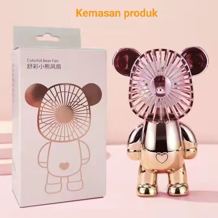 Kipas Angin Portable Mini Kartun Beruang USB Charge Gradien Pelapisan Warna Murah