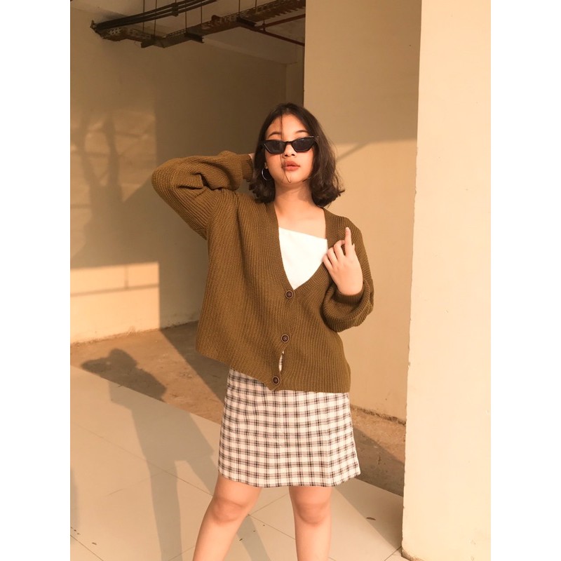 Lila Crop Cardigan Rajut Tebal Premium Oversize Cardigan Lengan Balon Kancing-1