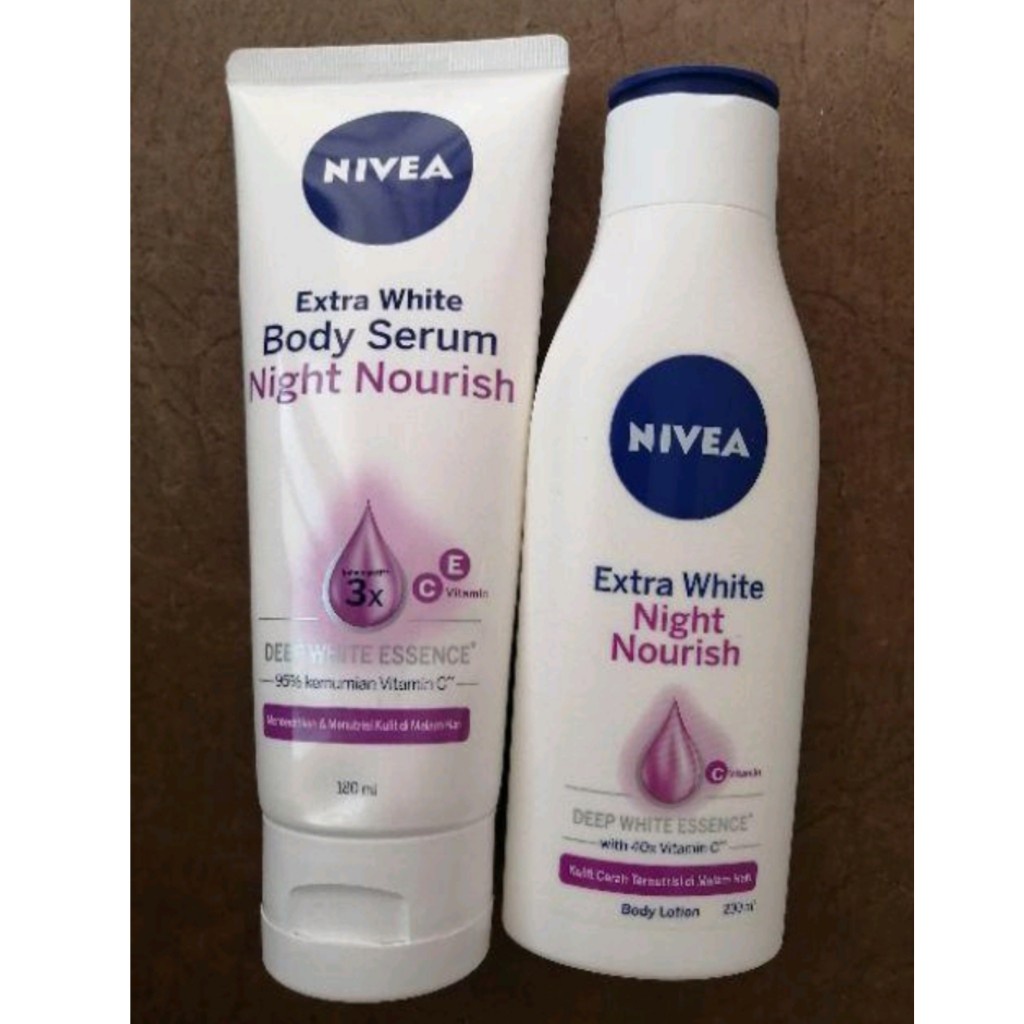 NIVEA Extra White NIGHT NOURISH Body Serum 180ml / Body Lotion 200ml - Mencerahkan kulit di Malam Hari (Kemasan Besar Kecil Sedang) - Handbody Hanbody Hand Body Handbodi Hanbodi Radian Smoth Ungu Care