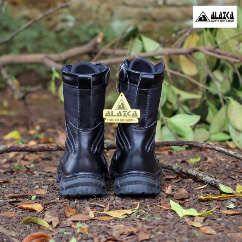 SEPATU PDL BAHAN KULIT SAPI ASLI MERK ALAZKA SEPATU PDL DINAS LAPANGAN TNI POLRI SECURITY SATPAM SEPATU BOOTS PRIA DAN WANITA